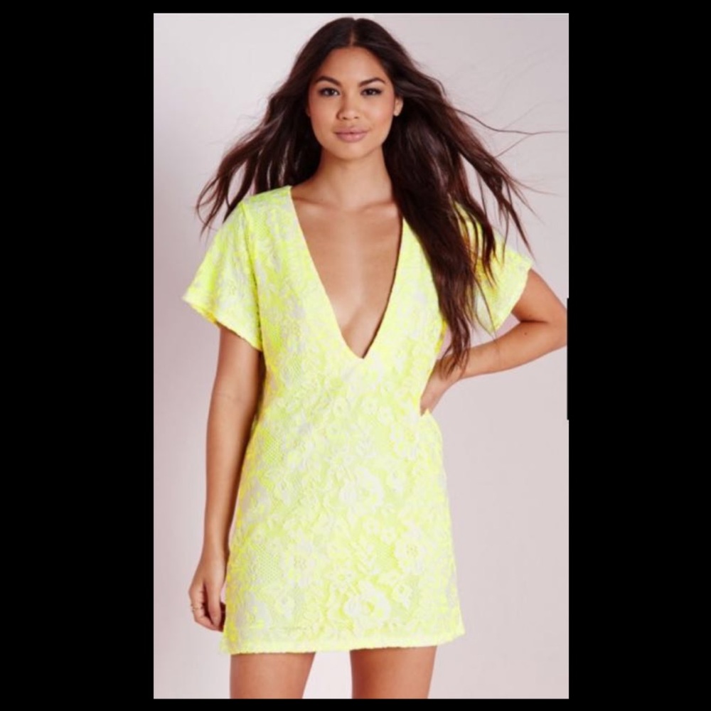 BRAND NEW*** Missguided Neon yellow lace Dress